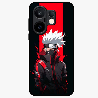 Kakashi Scarlet Shadow Glass Case showing flat back view with powerful anime ninja artwork and glossy glass finish.