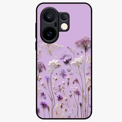 Lavender Blossom Dream Glass Case showing flat back view with soft lavender floral artwork and glossy glass finish.