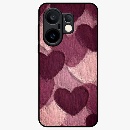 Layered Paper Hearts Glass Case showing flat back view with layered paper heart artwork and glossy glass finish.