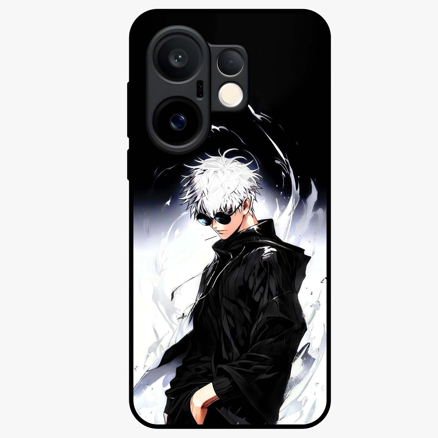 Limitless Shadow King Glass Case showing flat back view with powerful shadow warrior artwork and glossy glass finish.