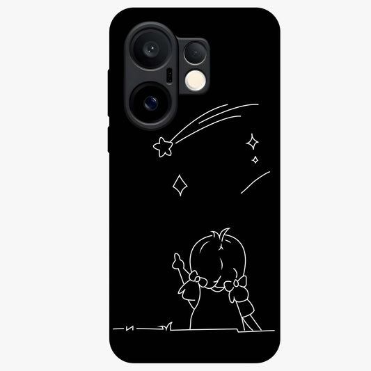 Line Art Girl With Shooting Stars Glass Case showing flat back view with minimal line art girl and shooting stars illustration and glossy glass finish.