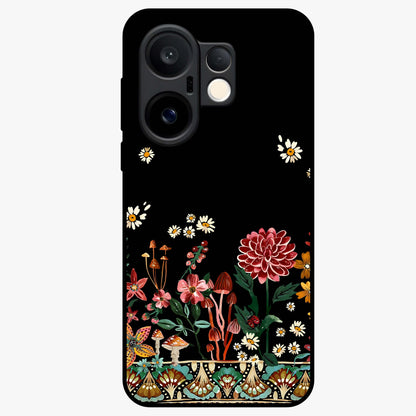Midnight Bloom Pattern Glass Case showing flat back view with dark floral pattern artwork and glossy glass finish.
