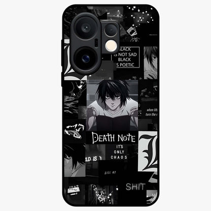Midnight Chaos Mind Glass Case showing flat back view with abstract dark themed artwork and glossy glass finish.