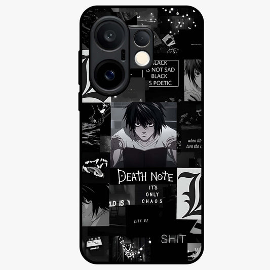 Midnight Chaos Mind Glass Case showing flat back view with abstract dark themed artwork and glossy glass finish.