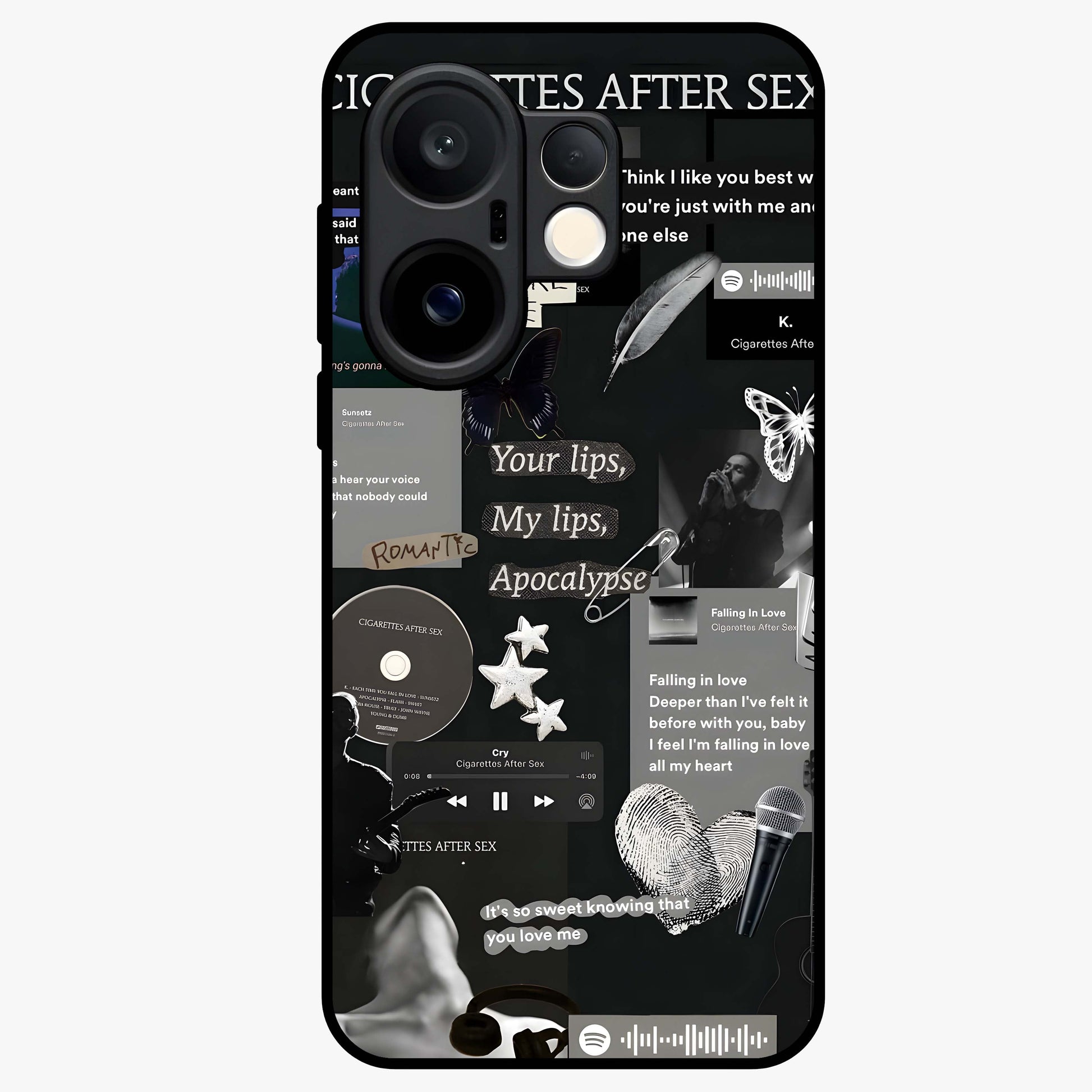 Midnight Love Echo Glass Case showing flat back view with romantic midnight themed artwork and glossy glass finish.