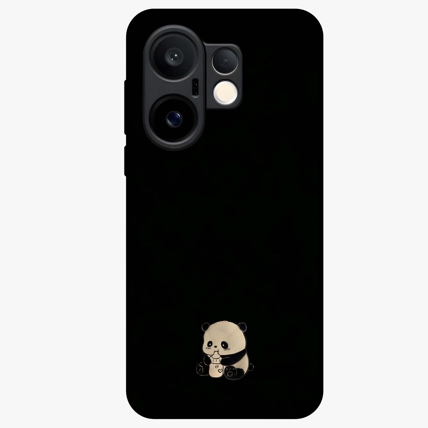 Midnight Panda Love Glass Case showing flat back view with cute panda themed artwork and glossy glass finish.