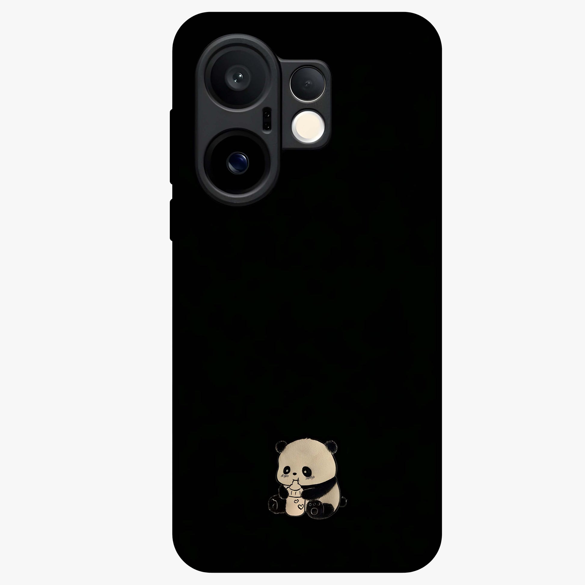 Midnight Panda Love Glass Case showing flat back view with cute panda themed artwork and glossy glass finish.