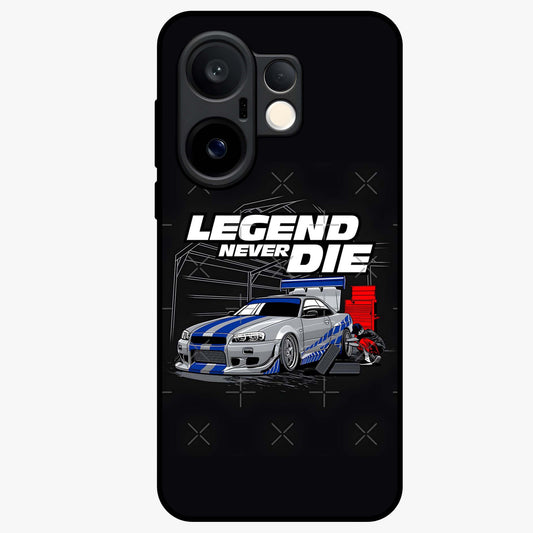 Midnight Racing Legacy Glass Case showing flat back view with sleek racing inspired artwork and glossy glass finish.