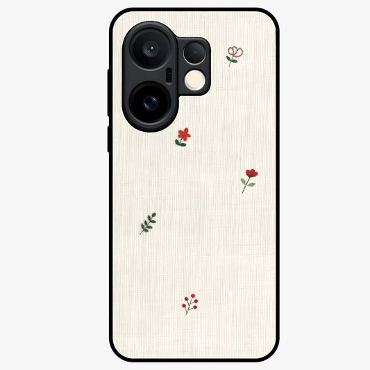 Minimal Petal Whispers Glass Case showing flat back view with soft minimal floral artwork and glossy glass finish.