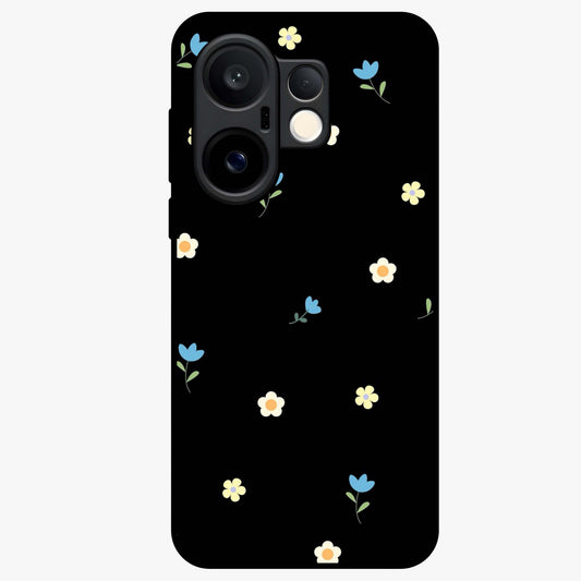 Minimalistic Blue With White Flower Pattern Glass Case showing flat back view with blue background and white flower pattern and glossy glass finish.