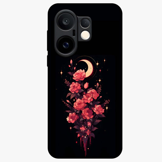 Moonlit Floral Elegance Glass Case showing flat back view with elegant floral artwork under moonlit tones and glossy glass finish.