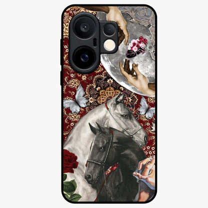 Moonlit Royal Stallion Glass Case showing flat back view with majestic horse under moonlight artwork and glossy glass finish.