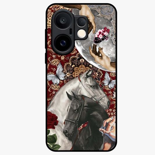 Moonlit Royal Stallion Glass Case showing flat back view with majestic horse under moonlight artwork and glossy glass finish.