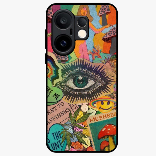 Mystic Eye Wonderland Glass Case showing flat back view with mystical eye themed artwork and glossy glass finish.