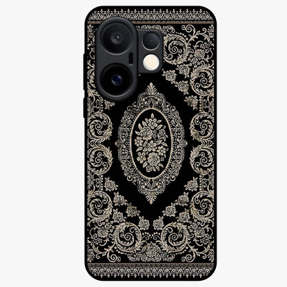 Noir Bloom Elegance Glass Case showing flat back view with elegant dark floral artwork and glossy glass finish.