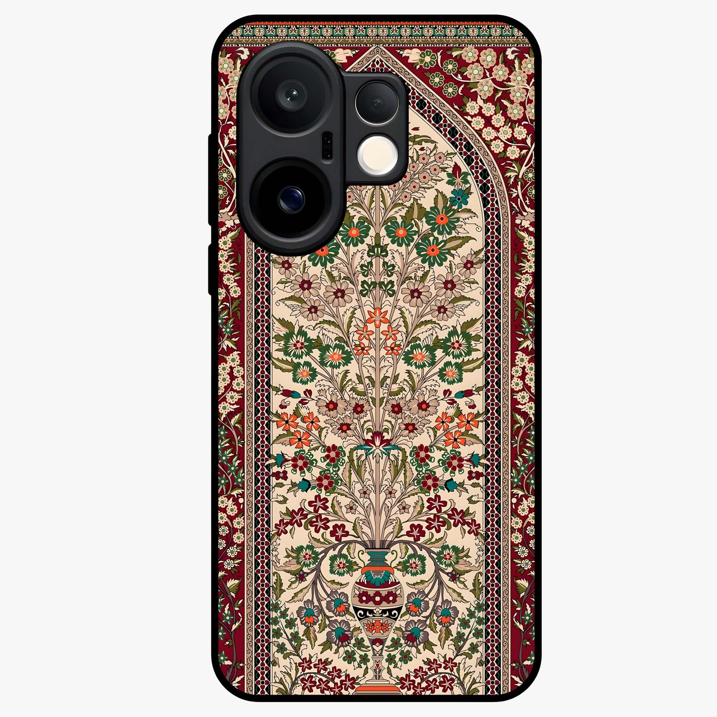 Persian Inspired Glass Case showing flat back view with ornate Persian style pattern artwork and glossy glass finish.