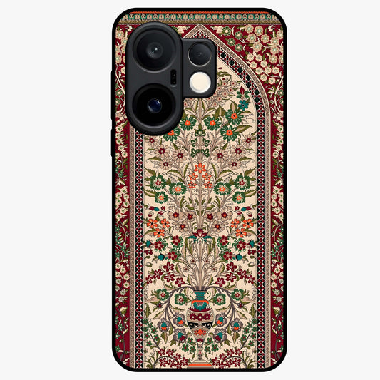 Persian Inspired Glass Case showing flat back view with ornate Persian style pattern artwork and glossy glass finish.
