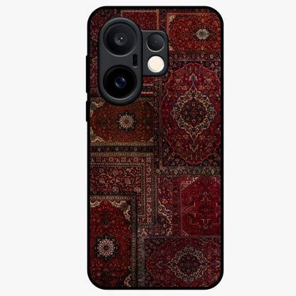 Persian Velvet Tale Glass Case showing flat back view with luxurious Persian velvet pattern artwork and glossy glass finish.