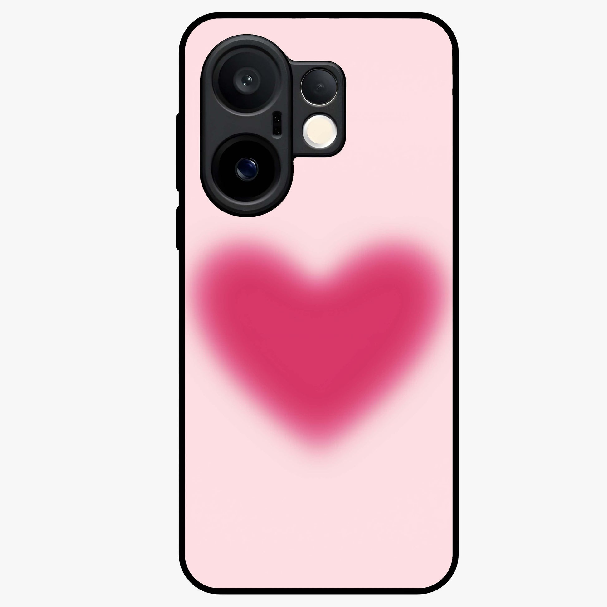 Pink Aura Heart Glass Case showing flat back view with glowing heart artwork and glossy glass finish.