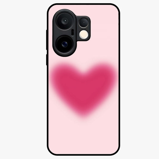 Pink Aura Heart Glass Case showing flat back view with glowing heart artwork and glossy glass finish.