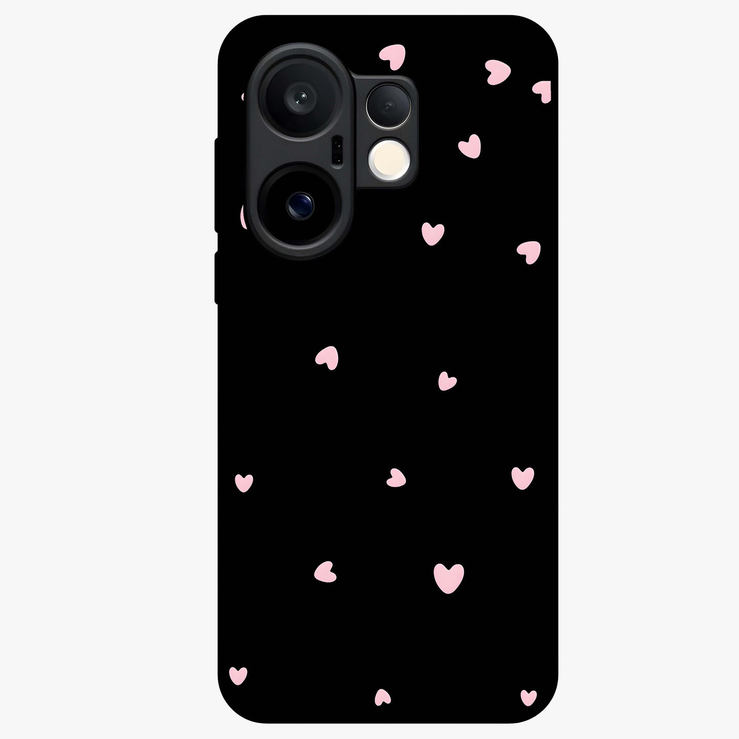 Pink Love Drops Glass Case showing flat back view with playful pink heart drops artwork and glossy glass finish.