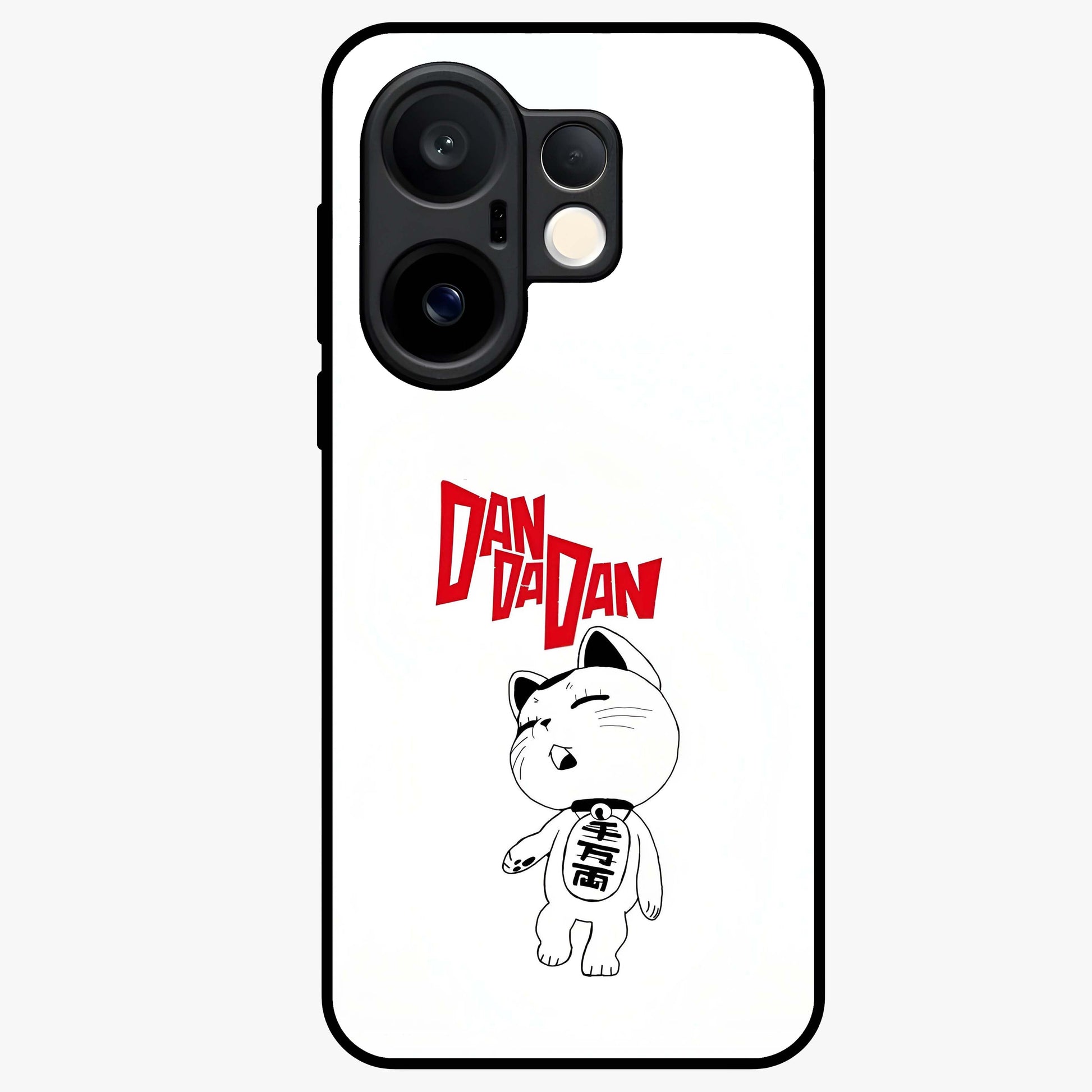 Playful Spirit Charm Glass Case showing flat back view with cheerful charm themed artwork and glossy glass finish.
