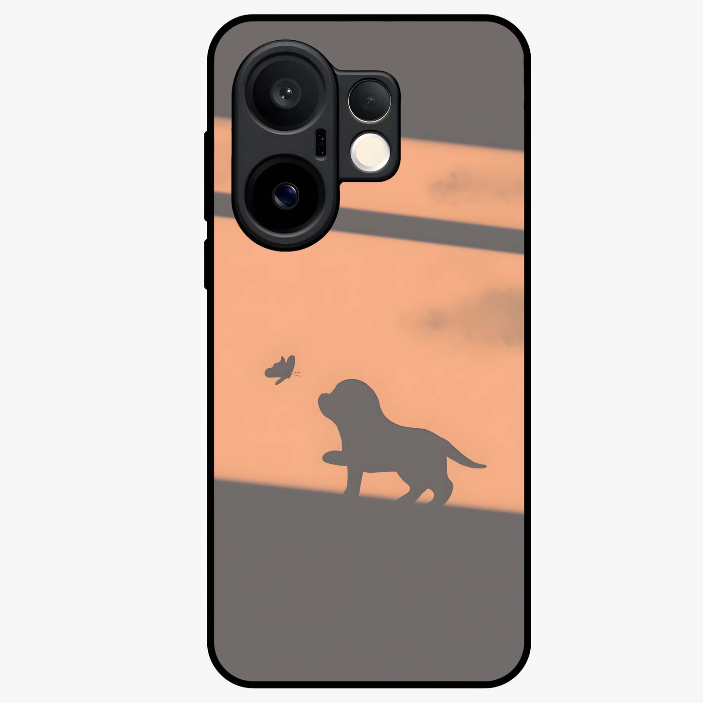 Puppy Shadow Art Glass Case showing flat back view with cute puppy shadow style artwork and glossy glass finish.