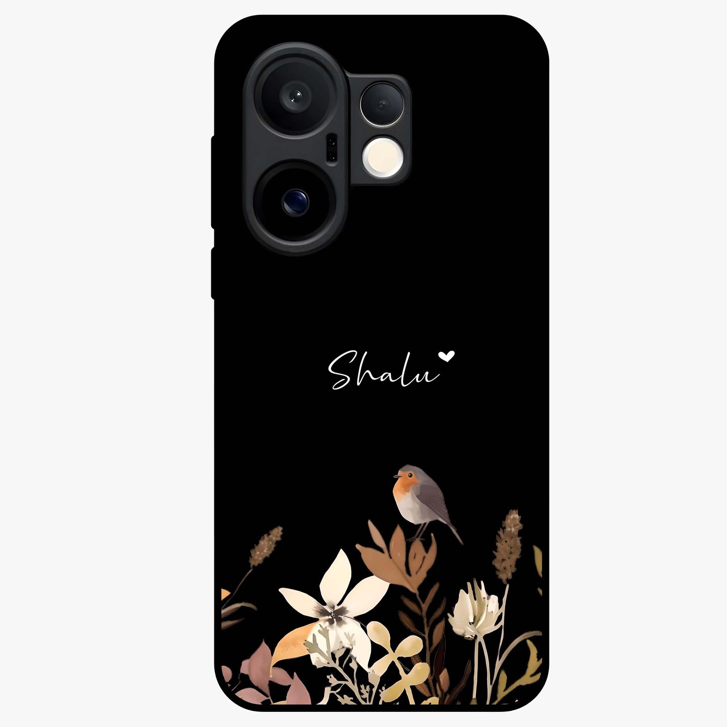 Quiet Garden Tune Custom Name Glass Case showing flat back view with peaceful garden artwork and personalized name design.
