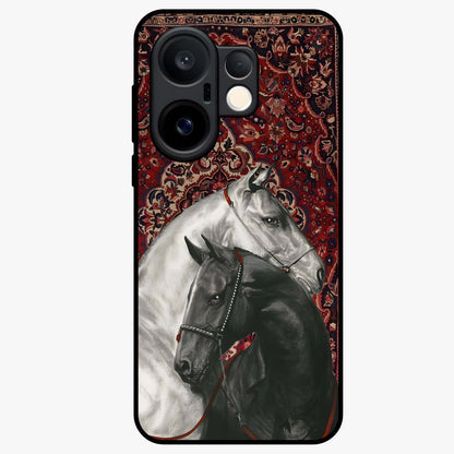 Regal Stallion Tapestry Glass Case showing flat back view with majestic horse tapestry artwork and glossy glass finish.