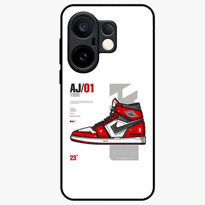 Retro Sneaker Blueprint Glass Case showing flat back view with sneaker blueprint style artwork and glossy glass finish.