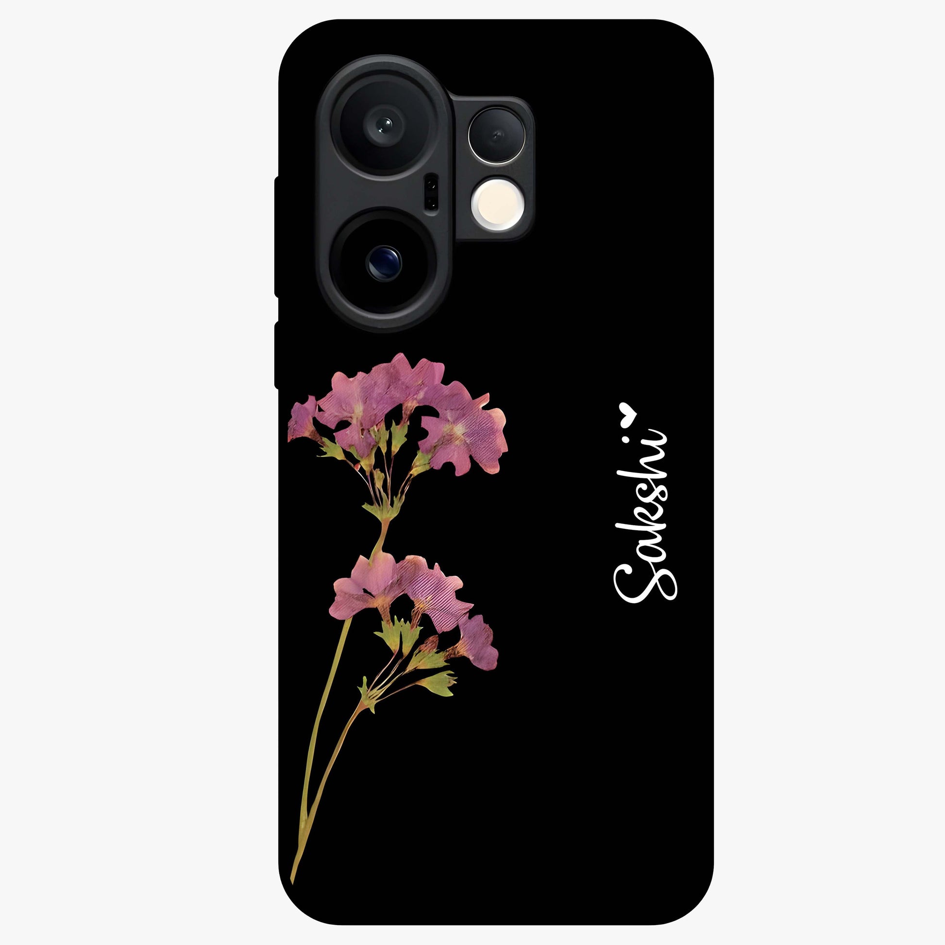 Riching Lavender Flower Custom Name Glass Case showing flat back view with lavender floral artwork and personalized name design.