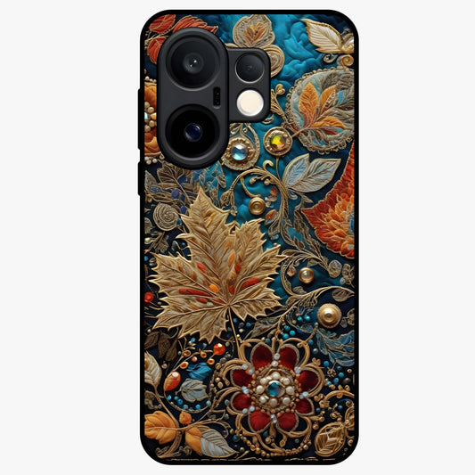 Royal Jewel Garden Glass Case showing flat back view with decorative floral garden artwork and glossy glass finish.