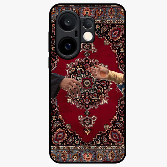 Royal Touch Reach Glass Case showing flat back view with elegant royal themed artwork and glossy glass finish.