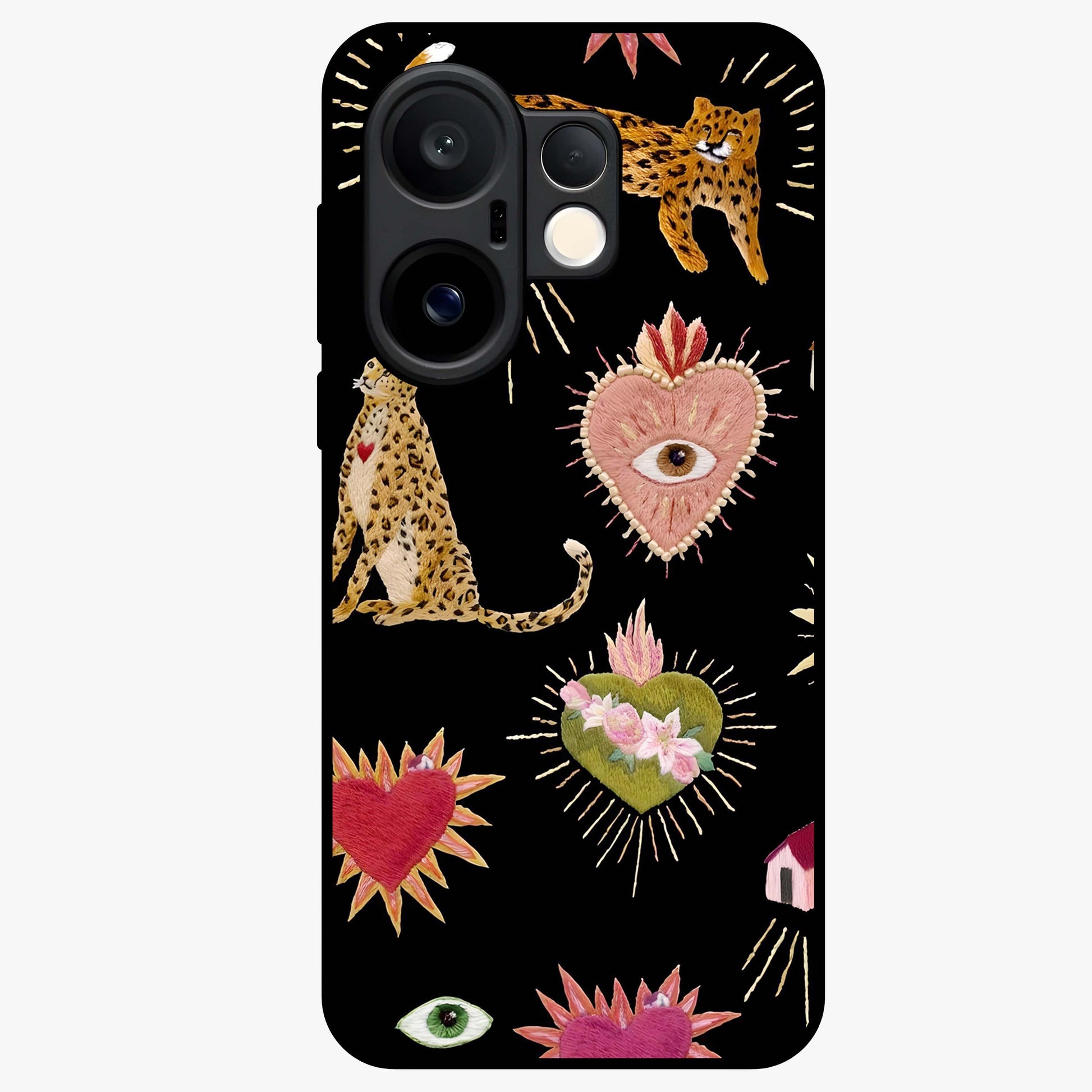 Sacred Jungle Heart Glass Case showing flat back view with jungle inspired heart artwork and glossy glass finish.