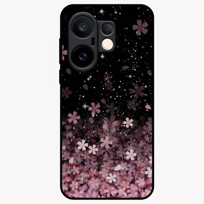 Small Starry Flowers Glass Case showing flat back view with delicate starry floral artwork and glossy glass finish.