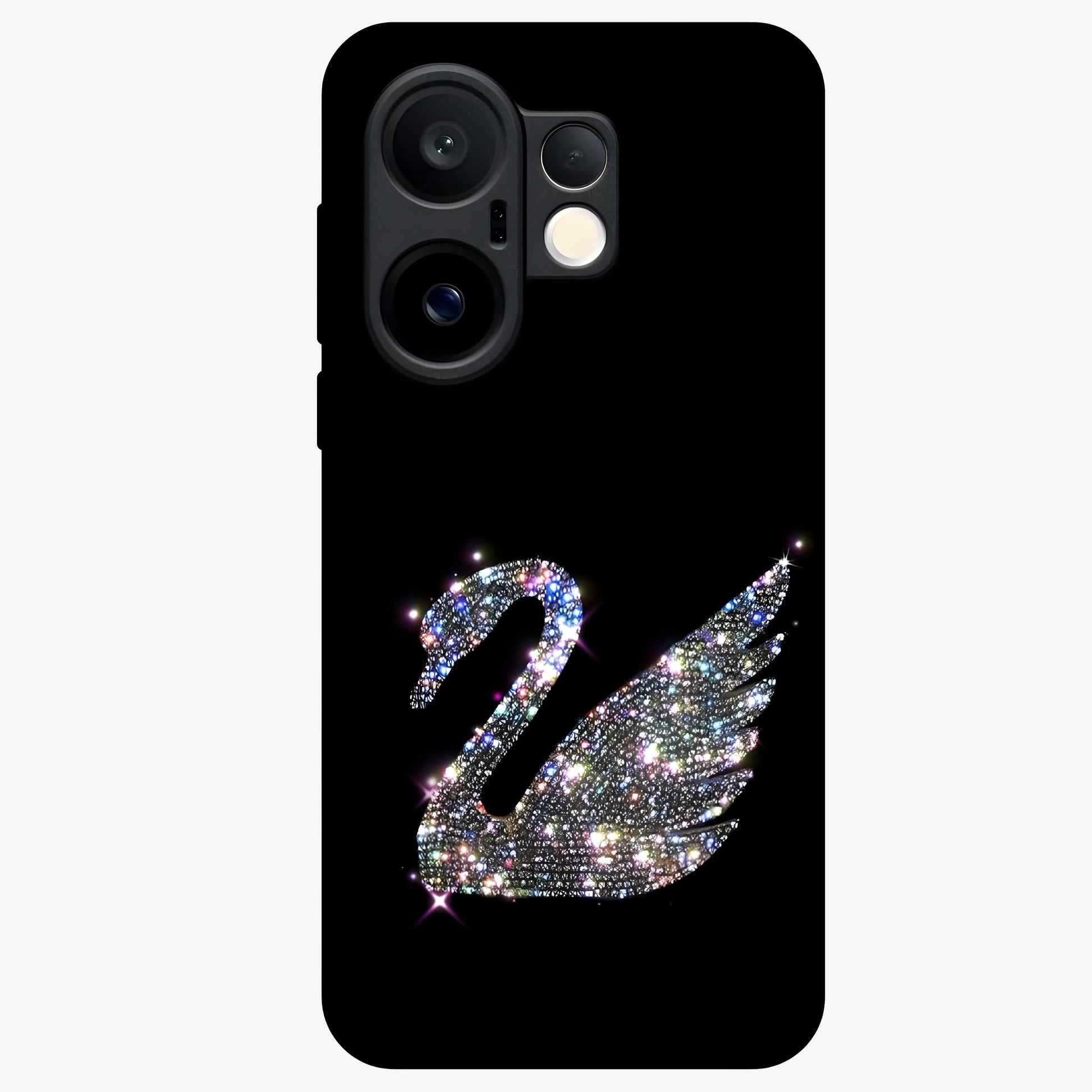 Starlit Swan Grace Glass Case showing flat back view with graceful swan artwork under starry sky and glossy glass finish.