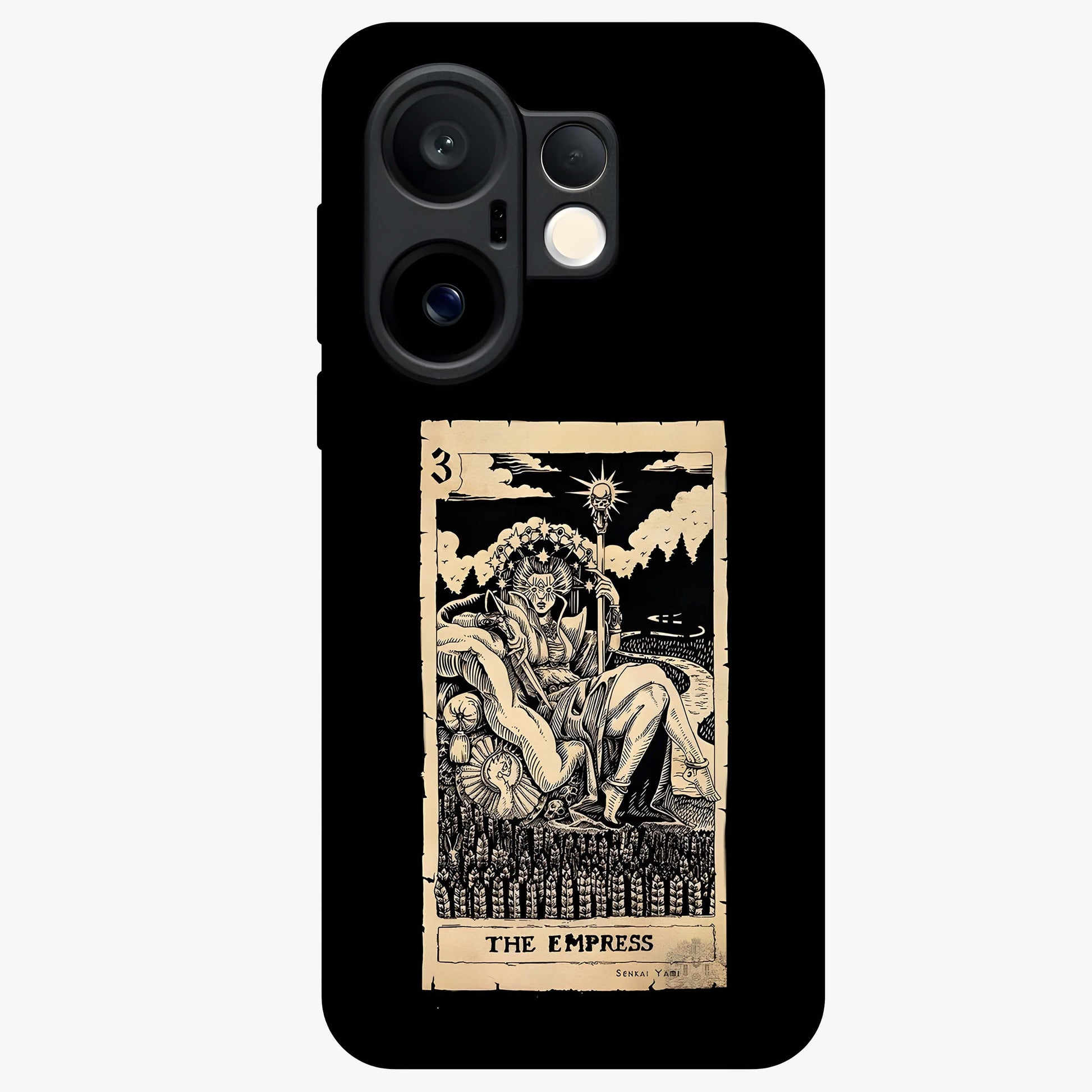 The Empress Glass Case showing flat back view with regal feminine artwork and glossy glass finish.