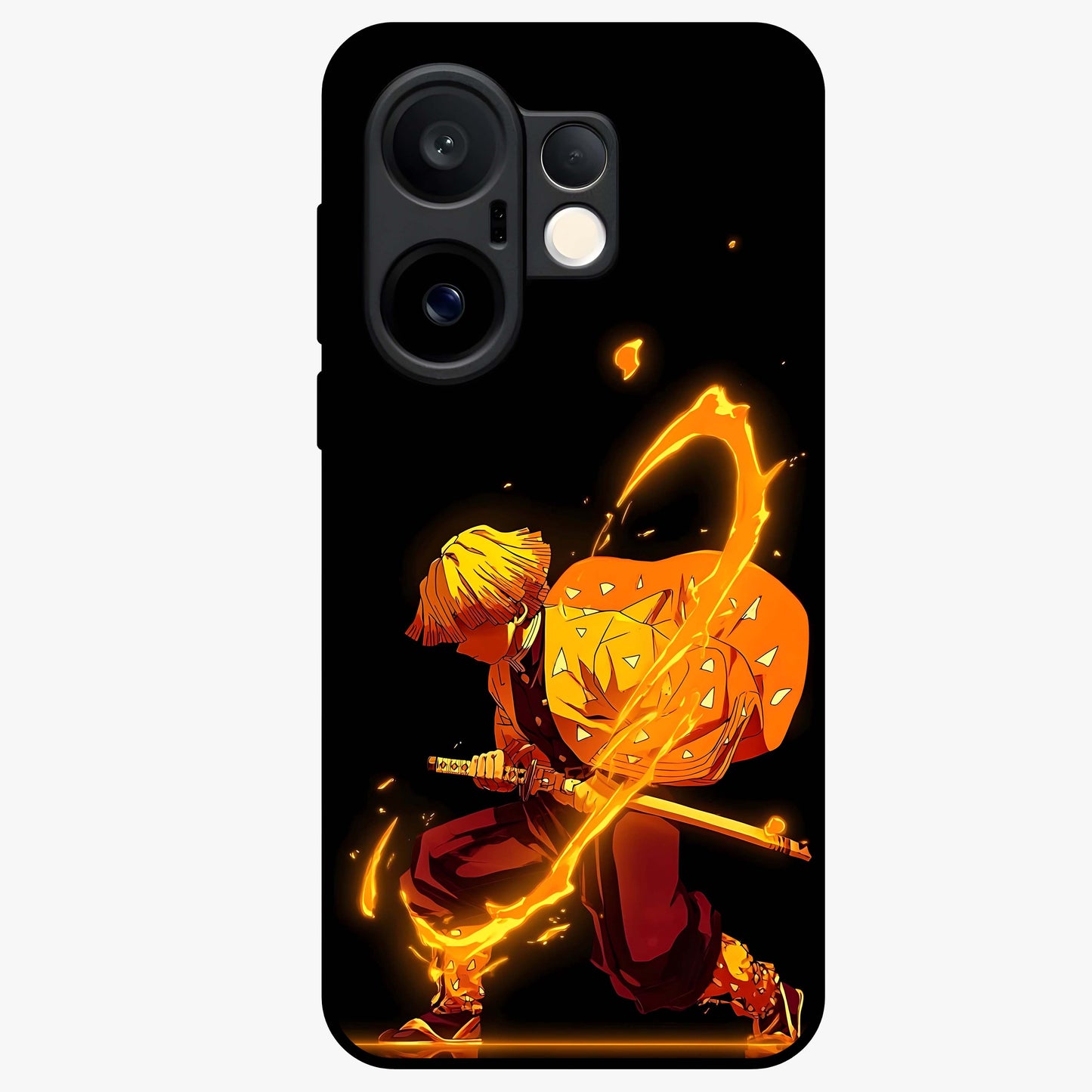 Thunder Flame Execution Glass Case showing flat back view with powerful flame and lightning artwork and glossy glass finish.