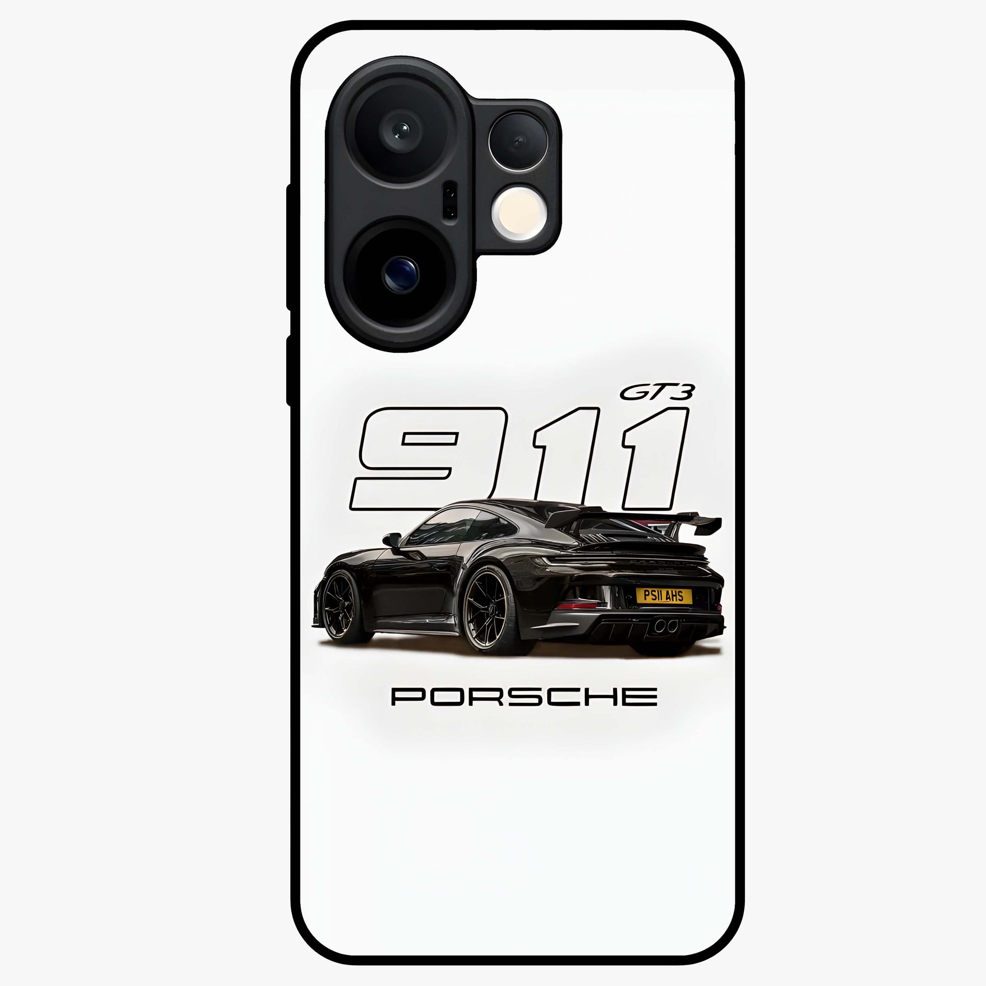 Turbo Legacy Icon Glass Case showing flat back view with iconic sports car inspired artwork and glossy glass finish.