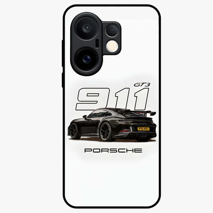 Turbo Legacy Icon Glass Case showing flat back view with iconic sports car inspired artwork and glossy glass finish.
