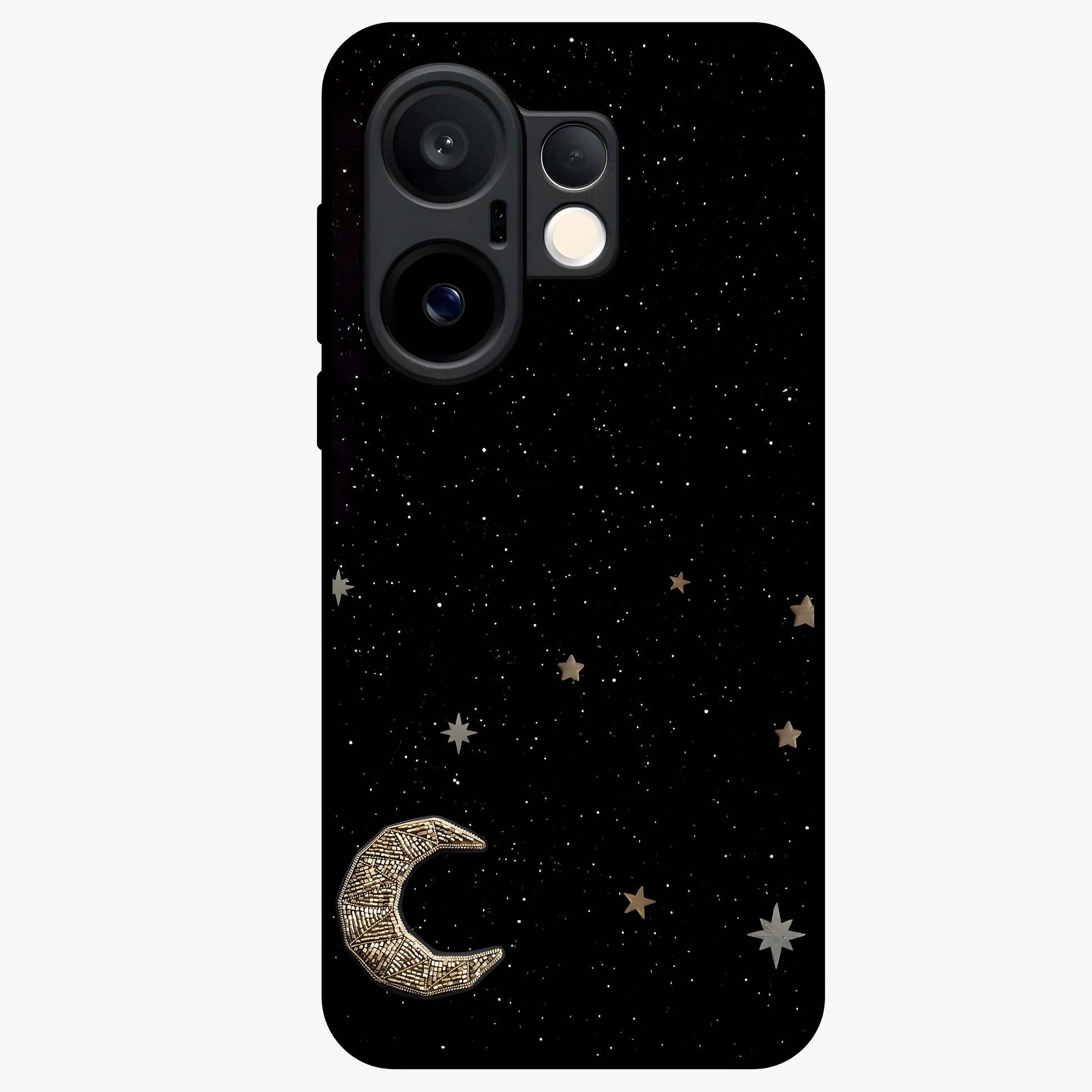 Twinkle Star With Half Moon Glass Case showing flat back view with star and half moon artwork and glossy glass finish.
