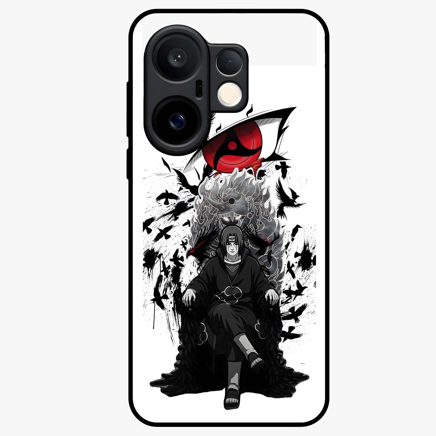 Uchiha Shadow Throne Glass Case showing flat back view with cosmic underwater themed artwork and glossy glass finish.