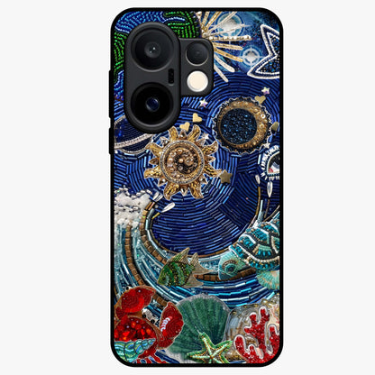 Universe Underwater Spark Glass Case showing flat back view with cosmic underwater themed artwork and glossy glass finish.