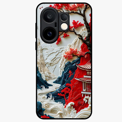 Whispers Of Sakura Waves Glass Case showing flat back view with cherry blossom wave artwork and glossy glass finish.