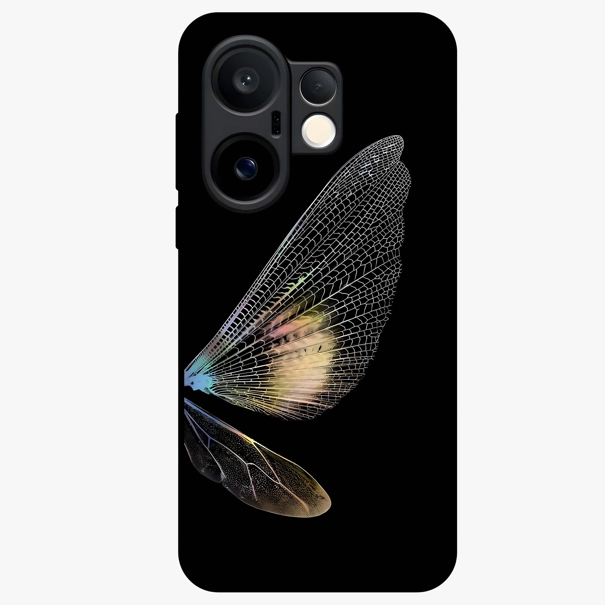 Whispers Of Wings Glass Case showing flat back view with graceful wing inspired artwork and glossy glass finish.