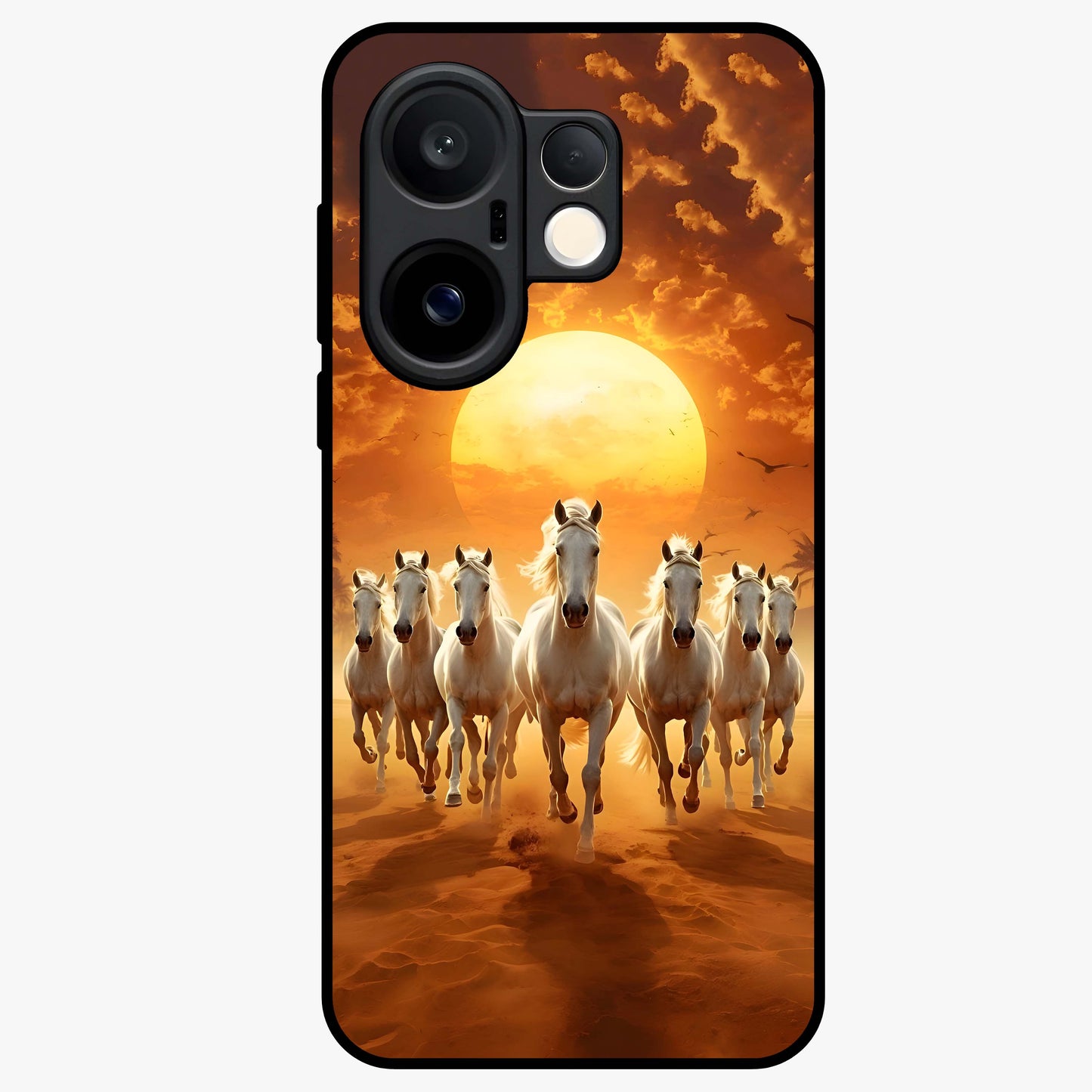 Wild Sunset Majesty Glass Case showing flat back view with majestic sunset landscape artwork and glossy glass finish.