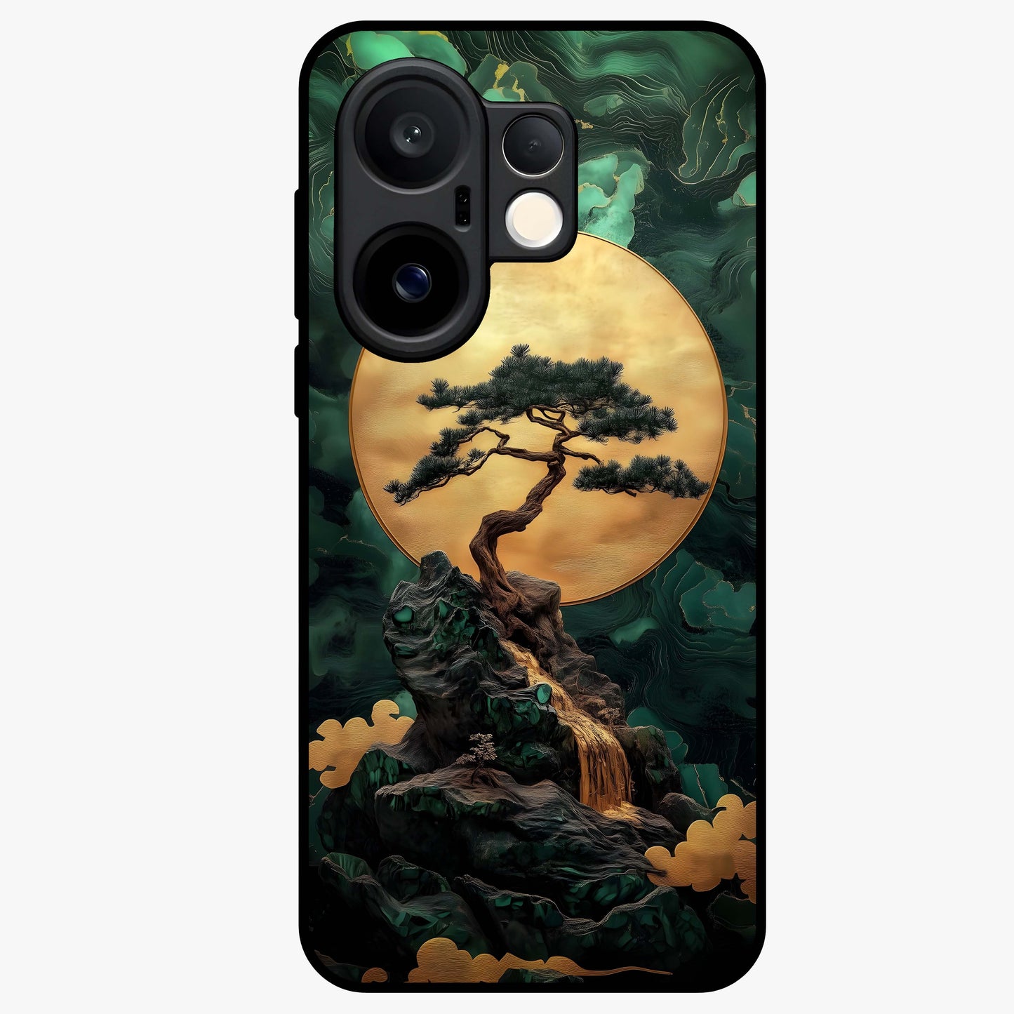 Zen Moon Rise Glass Case showing flat back view with calm moonrise artwork and glossy glass finish.