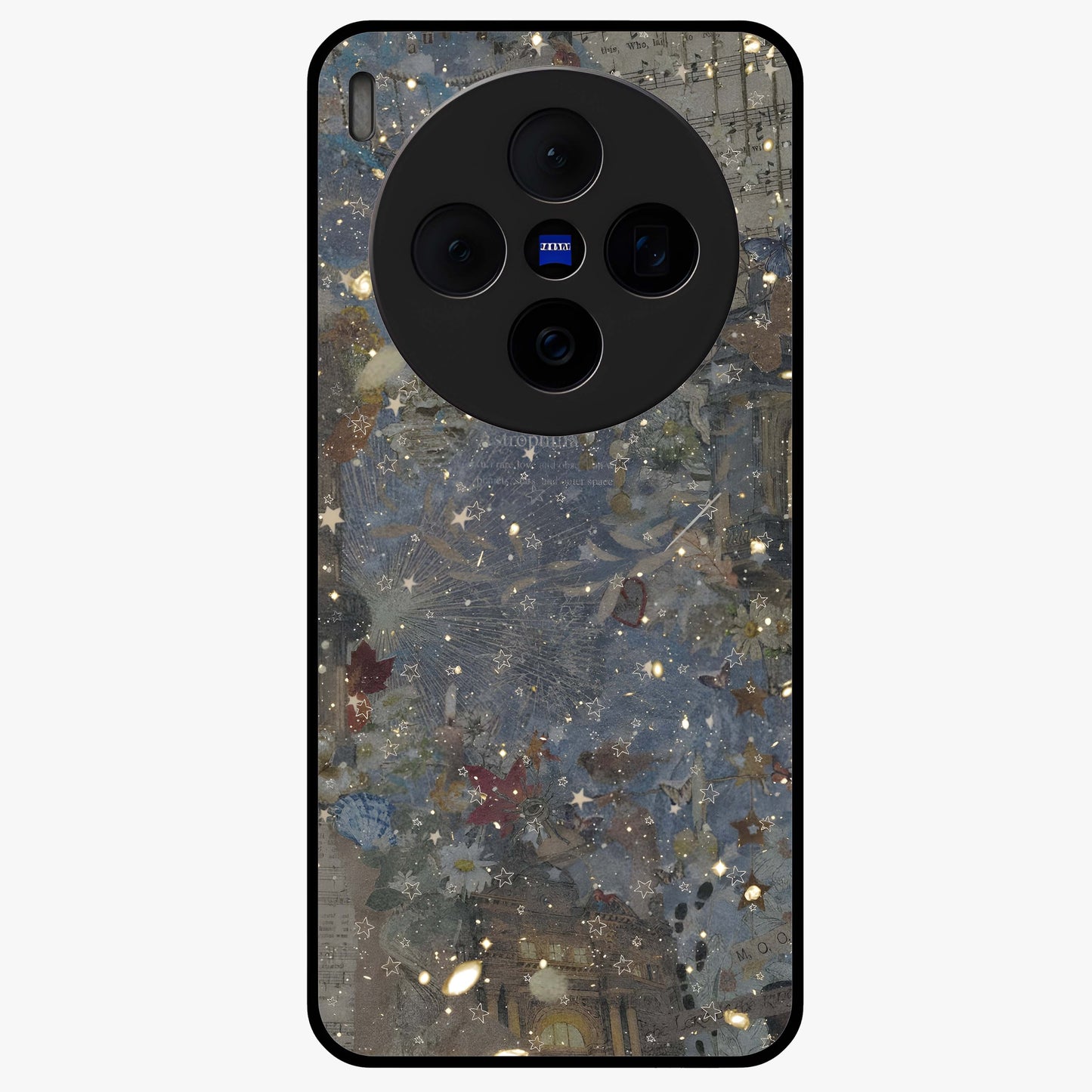 Aesthetic Astrolophia Glass Case showing flat back view with dreamy aesthetic design and glossy glass finish.