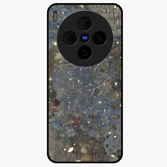 Aesthetic Astrolophia Glass Case showing flat back view with dreamy aesthetic design and glossy glass finish.