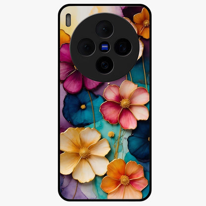 Artlyn Grace Flower Pattern Glass Case showing flat back view with elegant floral pattern artwork and glossy glass finish.
